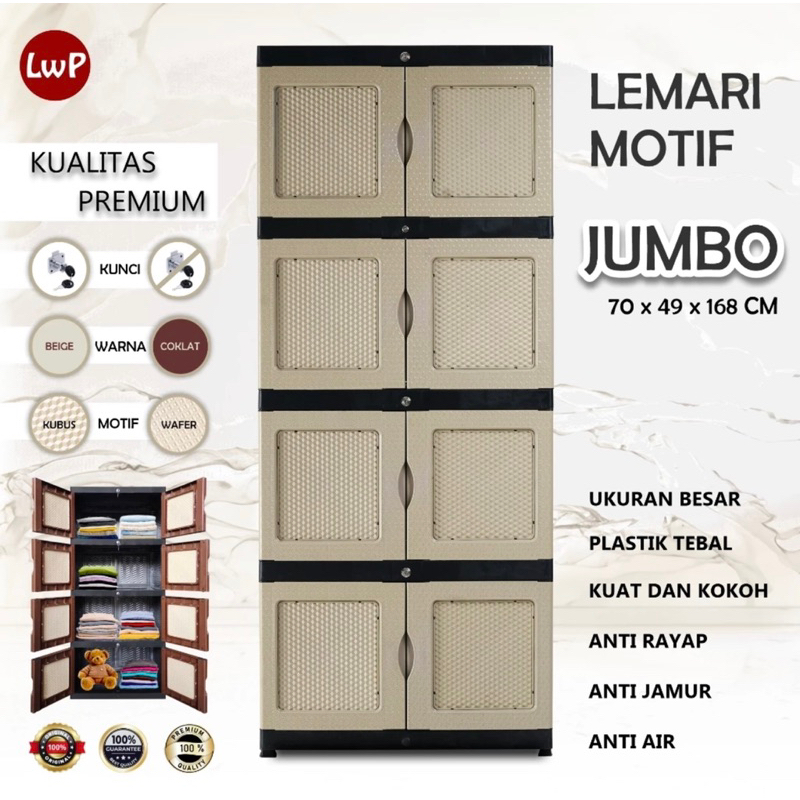 RB Lemari Baju Pakaian Plastik BESTOP CORTEZ Tabitha JUMBO 3 / 4 Susun Rotan Tikar Modern Minimalis