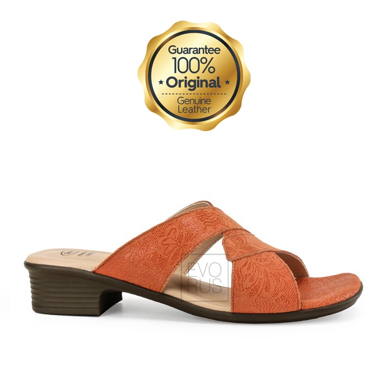 Sandal Scholl B70 Orange Memory Cushion | 100% Original | Sendal Wedges Leather Kulit Asli