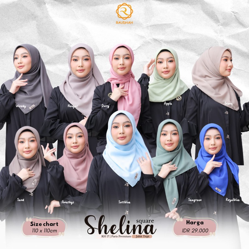RAUDHAH Segiempat SHELINA SQUARE Paris Premium Tepi Jahit by ZYZA