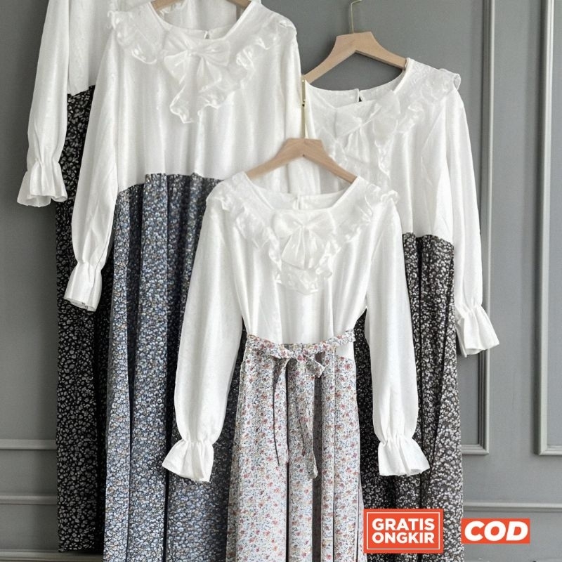 Gamis Brukat Premium Import mix Cotton Fleece Import Pita Renda Vintage motif bunga Shabby lebaran b