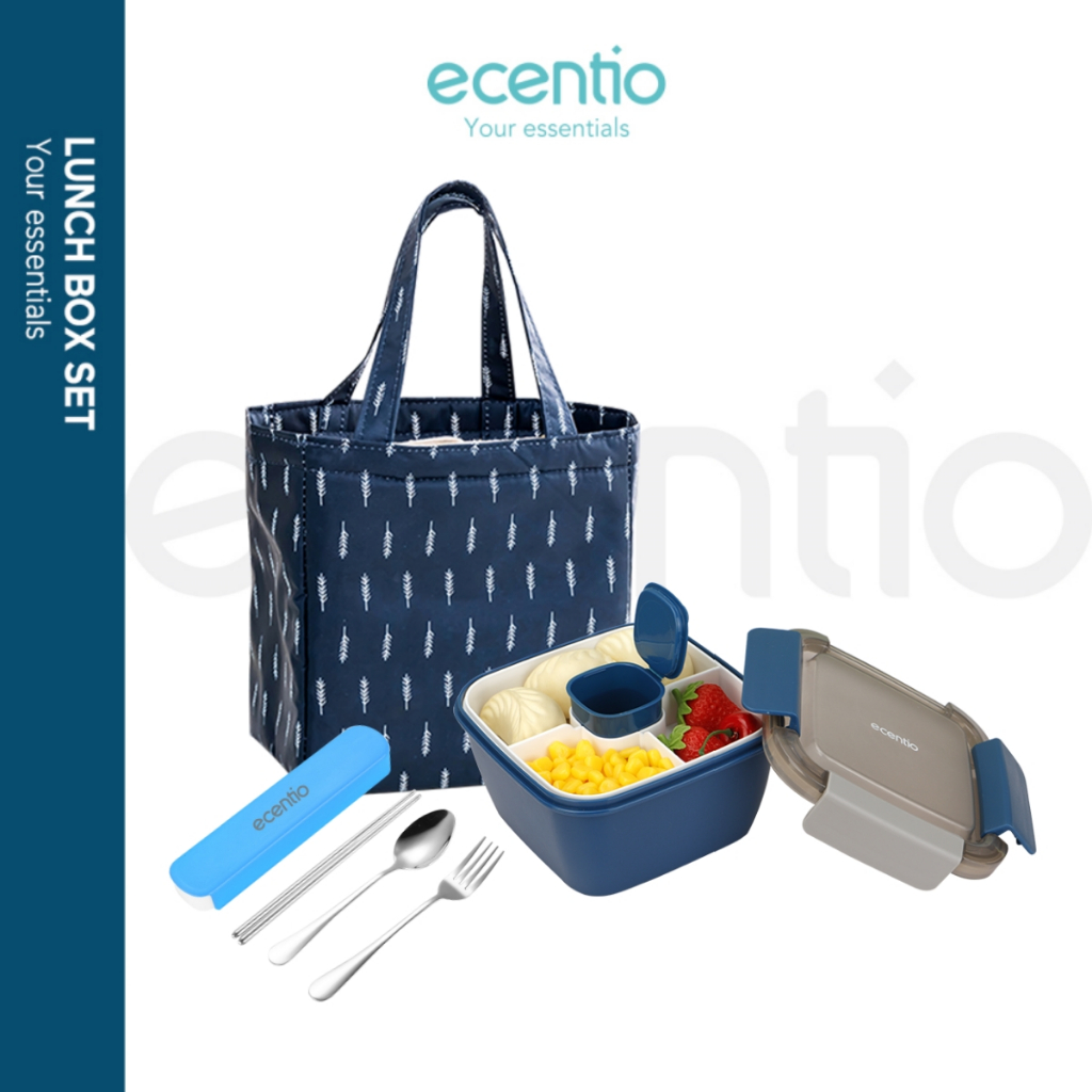 	 ecentio lunch box set1100ml Wadah saus kecil / tempat bekal makan set/400ml Mangkok sup Portable Anti Tumpah	