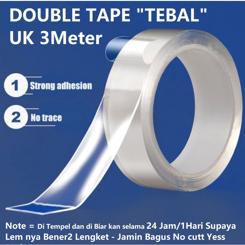 Tebal Uk 3 Meter Tape Double Tip Bening Lakban 3M Super Perekat Lengket Sisi 2 Bagus Paling Murah Da