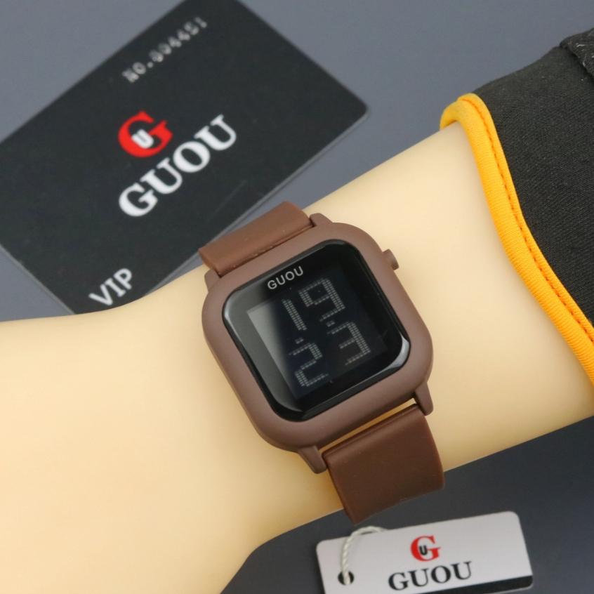 Jam Tangan Wanita Original Guou Digital Persegi Strap Rubber