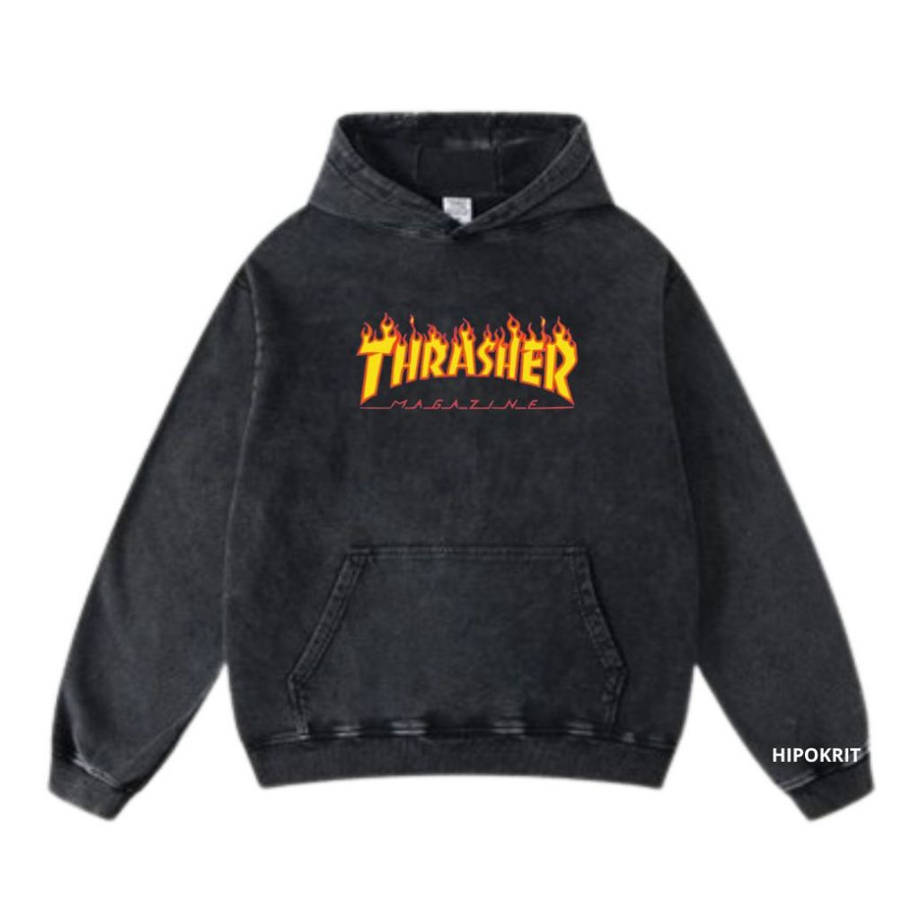 Thrasher Sweater Hoodie Black Washing
