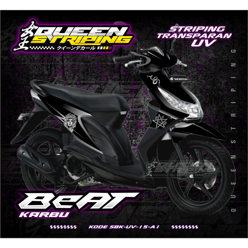 Striping UV Transparan Beat Karbu Desain Medusa - Variasi Aksesoris Motor Beat Karbu - SBK