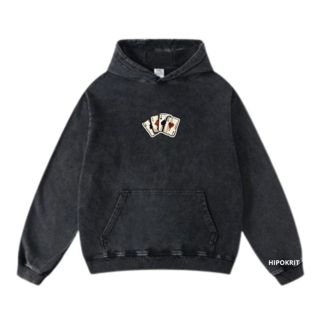 Sweater Hoodie Black Washing Card