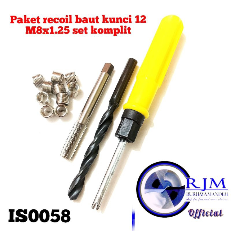 paket recoil set m8x1.25 1.5D recoil baut kunci 12 komplit tap recoil bor tap recoil gagang kunci re
