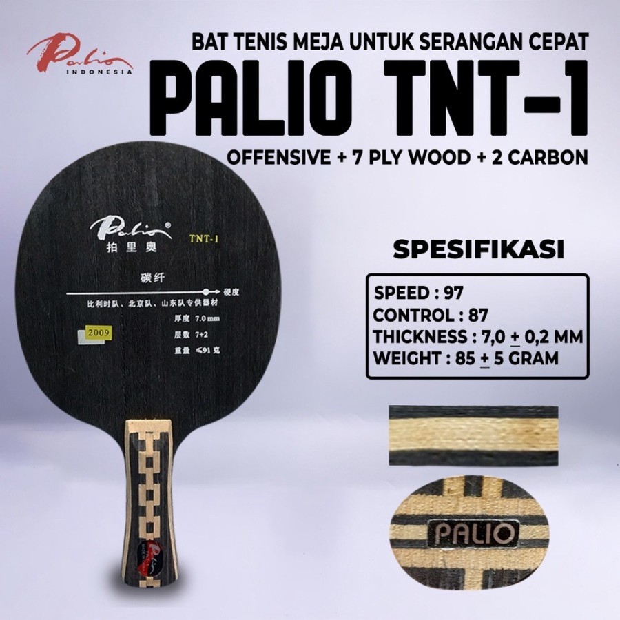 Kayu Bet Blade PALIO TNT-1 FL PENHOLDER Bat Tenis Meja Pingpong Carbon Original