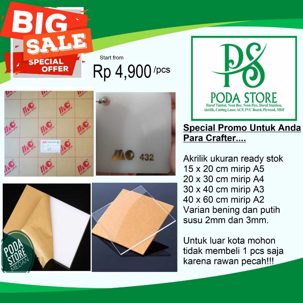 

Akrilik 4x6 mirip A2 2mm Nobrand Promo ART P3C6