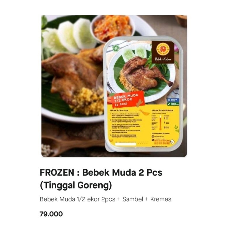 

Bebek Kaleyo Frozen Bebek Muda 2 Pcs + Sambal + Kremes