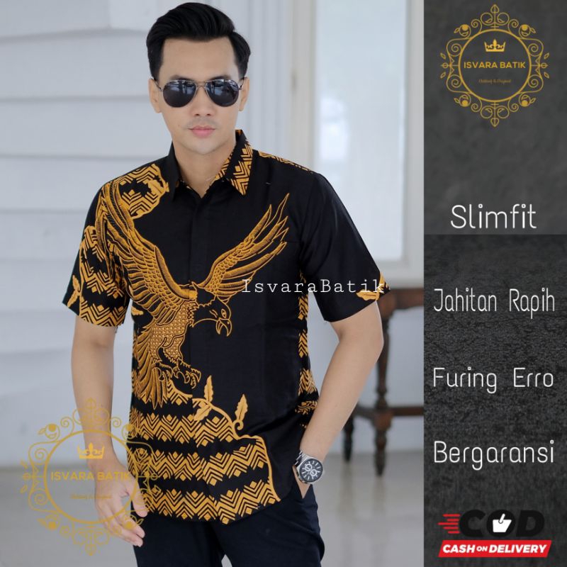 Batik Pria Lengan Pendek Arnika Emas Kemeja Batik Pria Slimfit Hem Batik Slimfit Kekinian Atasan Bat
