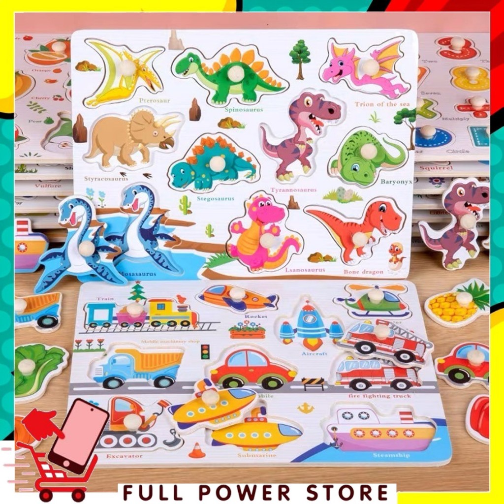 FPS - Mainan Anak Puzzle Knob Kayu Jigsaw Karakter Lucu Wooden Puzzle Gagang Knop Kayu Mainan Edukat