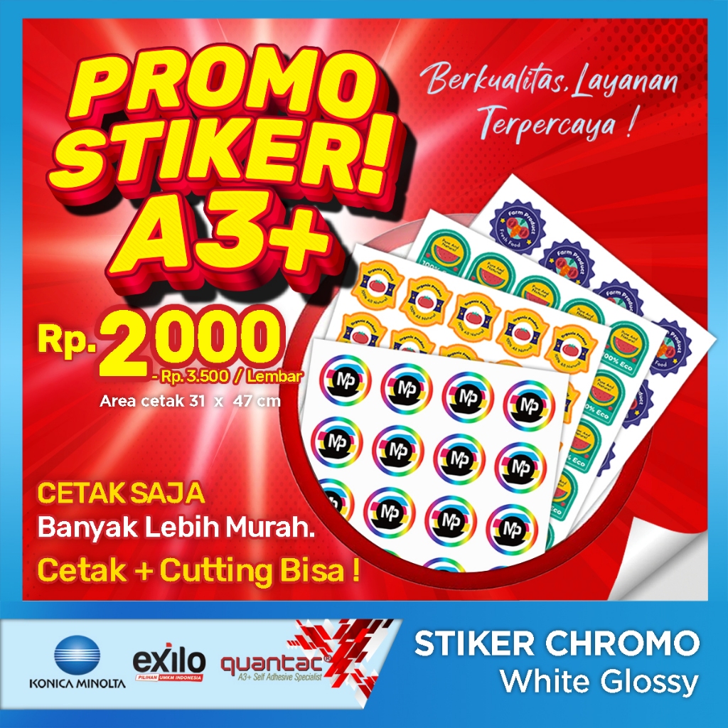 

Cetak Stiker Bontac / Stiker Label produk / Print Stiker Kemasan / Stiker Chromo A3+