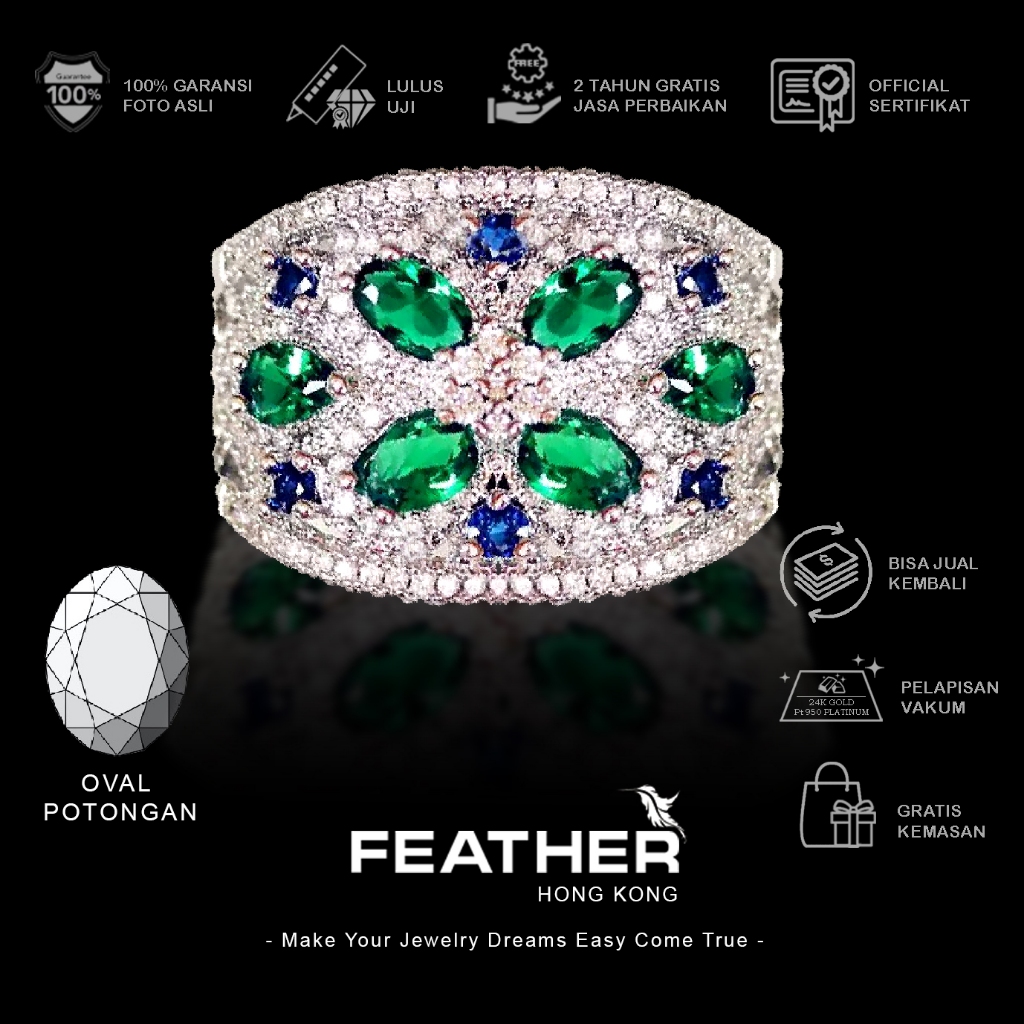 FEATHER HONGKONG - ( ADA SIZE ) - Cincin Cowok Pria Couple Wanita Lapisan Platinum Jewelry Laki-Laki