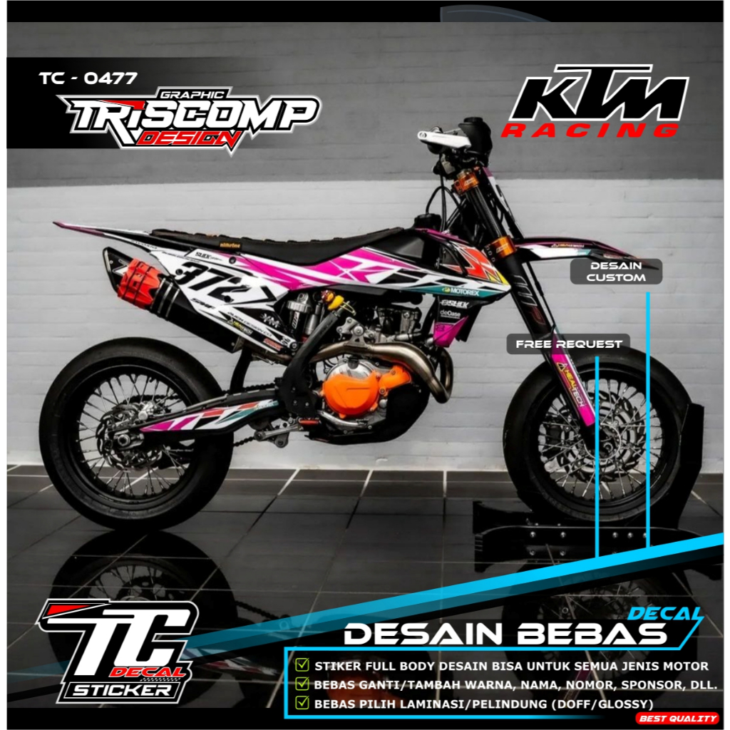 Decal Sticker KTM 250 Full Body List variasi motor KTM 85 KTM 250 Sixday Motif terbaru wrana-warni D
