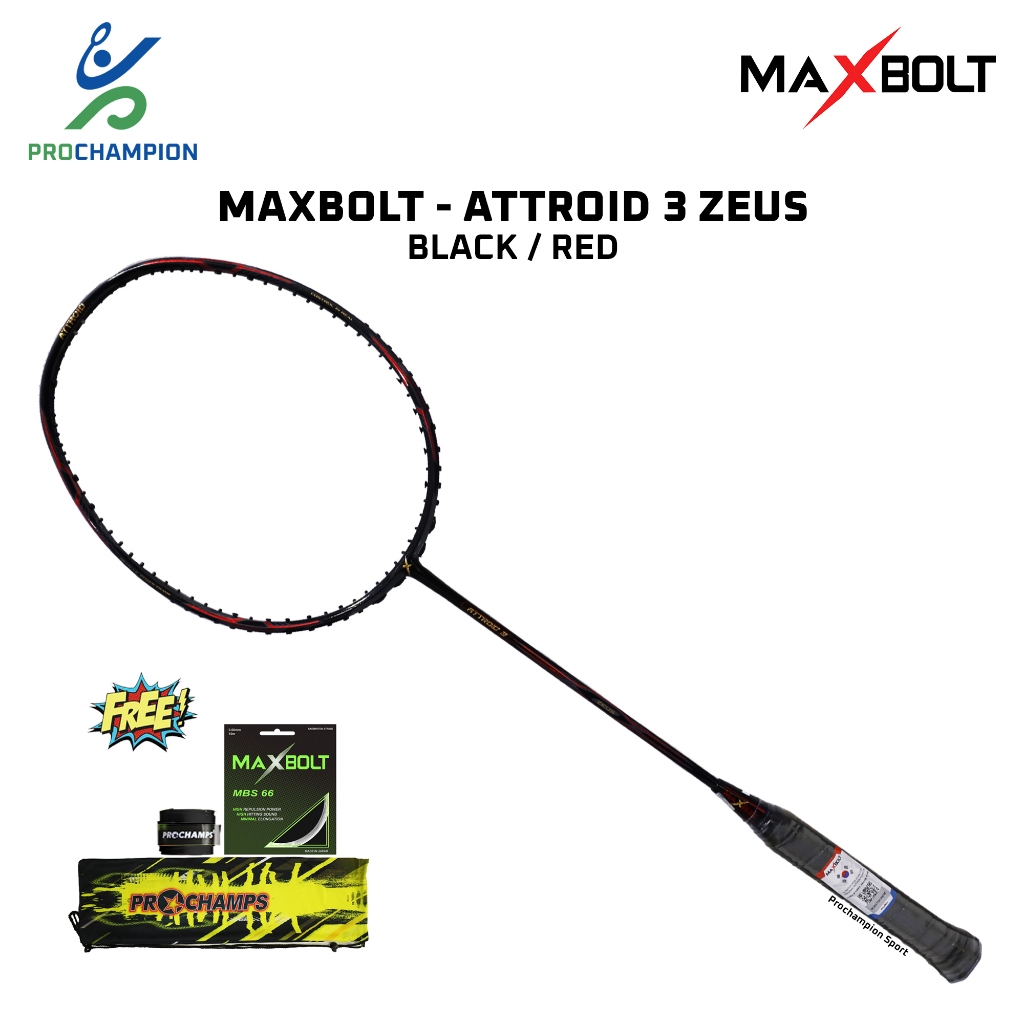 Raket Badminton Original MAXBOLT ATTROID 3 ZEUS Black Red