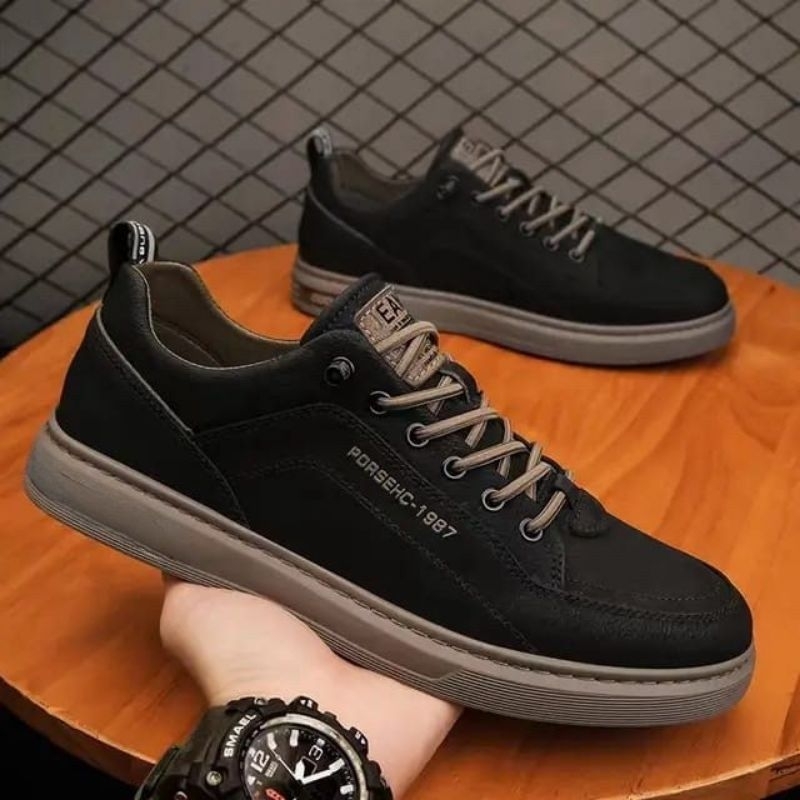 Promo Flash - (Free Kaos Kaki)Sepatu Pria Casual Tali Hitaml Sepatu Sneakers Full Black Import