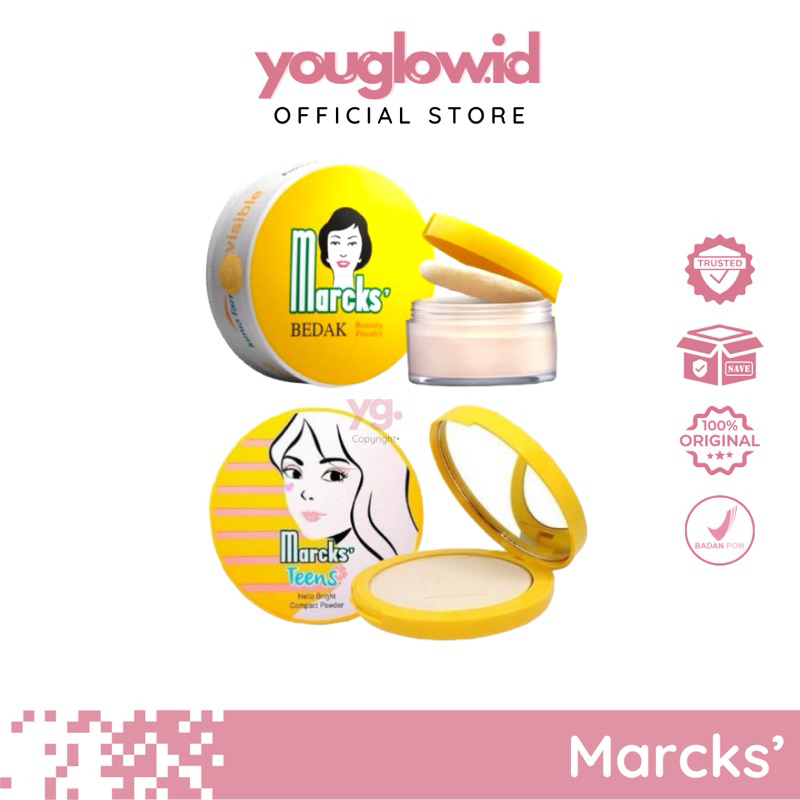 MARCKS’ Teens Compact Powder 12g Active Beauty Powder 20 40 gr Bedak Padat Tabur Two Way Cake White 