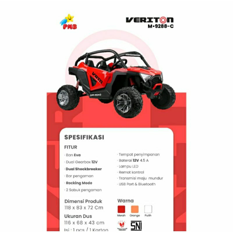 Ready Mobil Aki Buggy Jeep Cas Anak Ban Karet VERITON PMB 9288-C