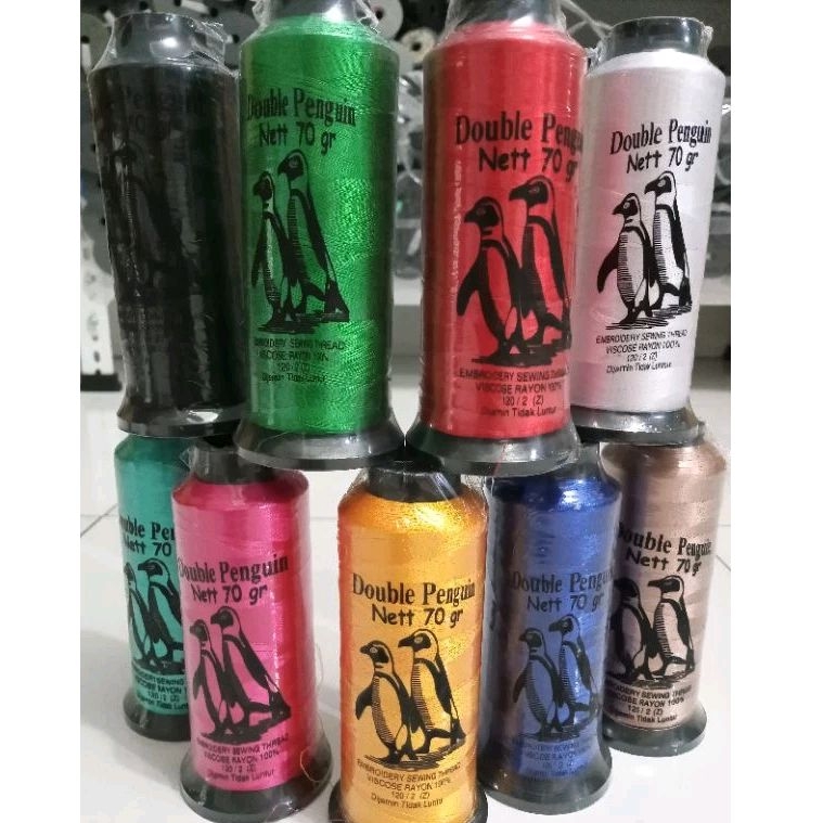 Benang Bordir Double Penguin Viscose Rayon 70 gr | Benang Sulam | Benang Tenun Songket | Embroidery 