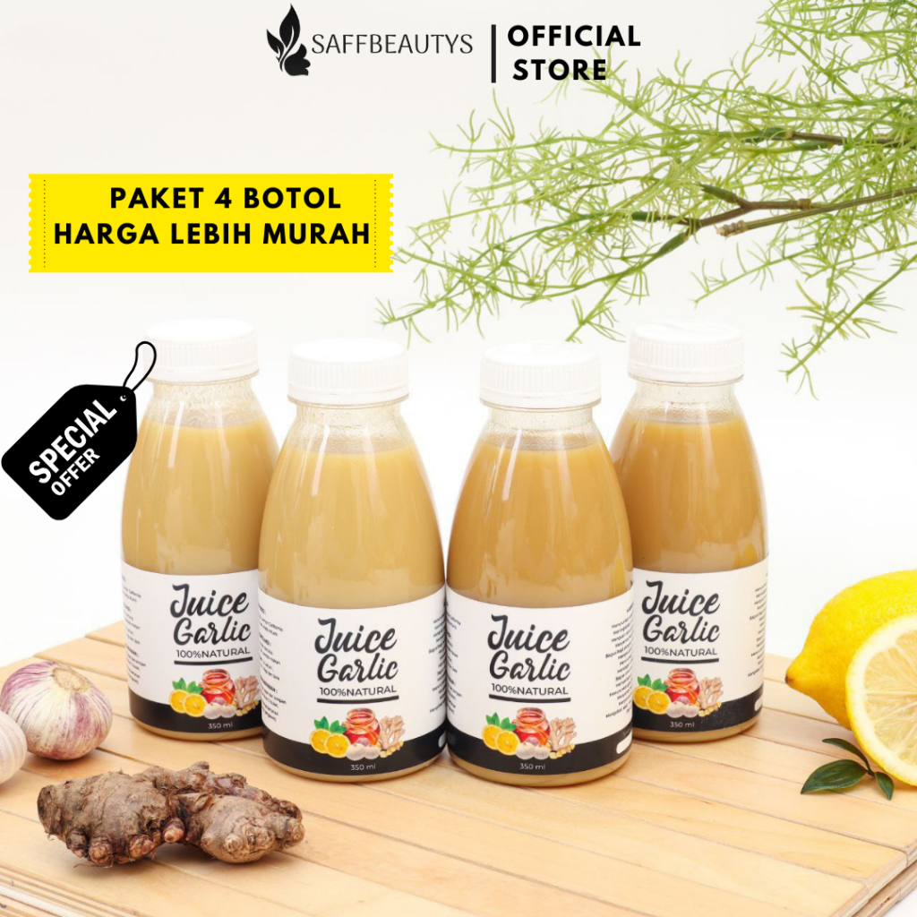 

PAKET 4 BOTOL Jus Bawang Putih Tunggal, Lemon California, Cuka Apel, Jahe Merah, Madu Murni dan Kayu Manis - Detox Garlic Juice Herbal 350ml