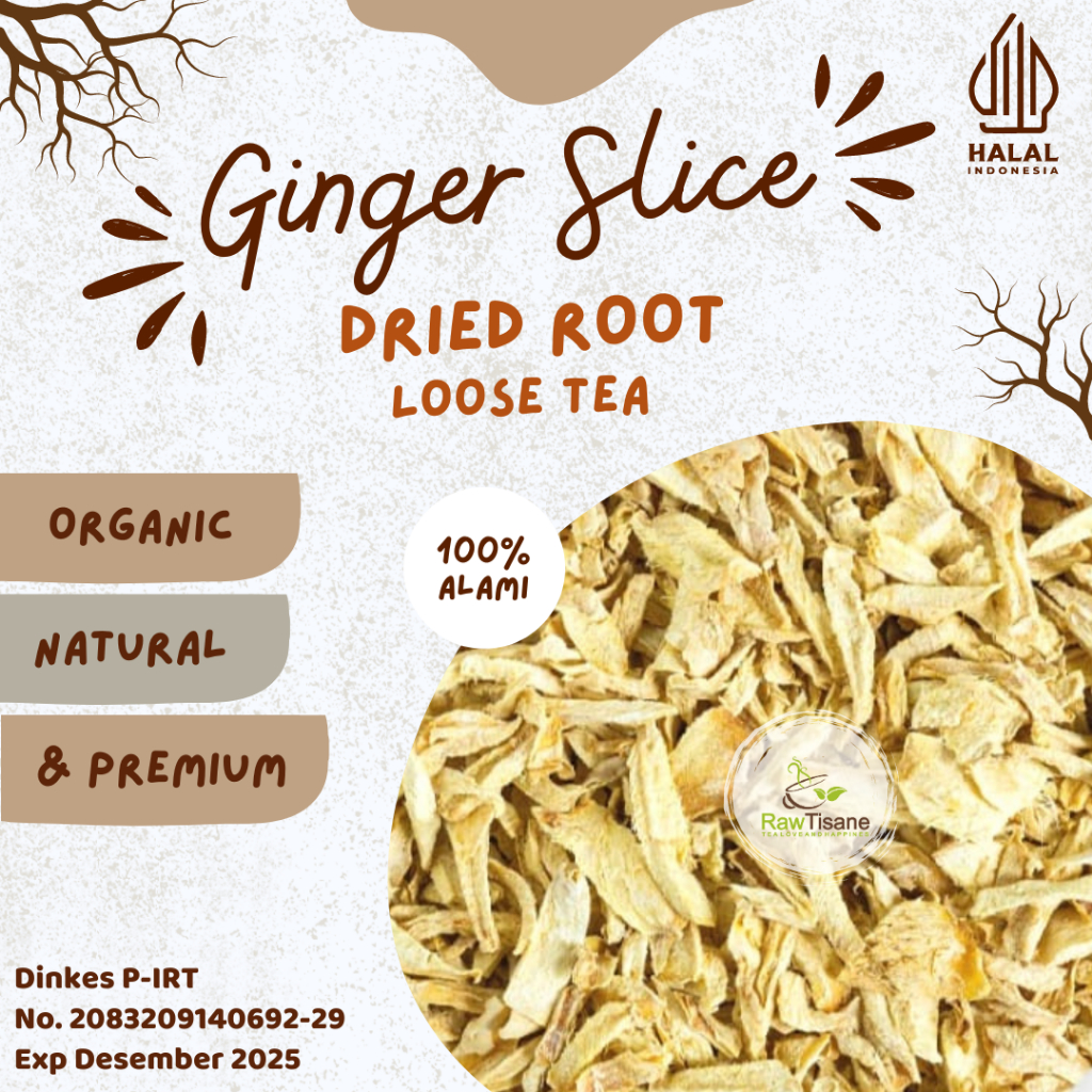 

RAW TISANE Premium Dried Ginger Root Tea / Ginger Root Slice / Teh Jahe Iris Isi 100 Gram