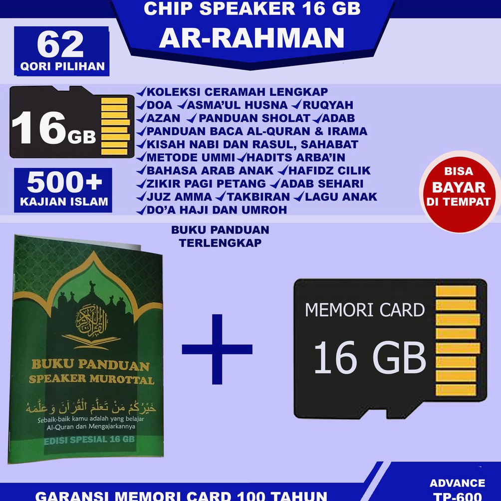 Chip Speaker Murottal Memori Card berisi murottal Al Quran 3 Juz 16GB ART B4L5