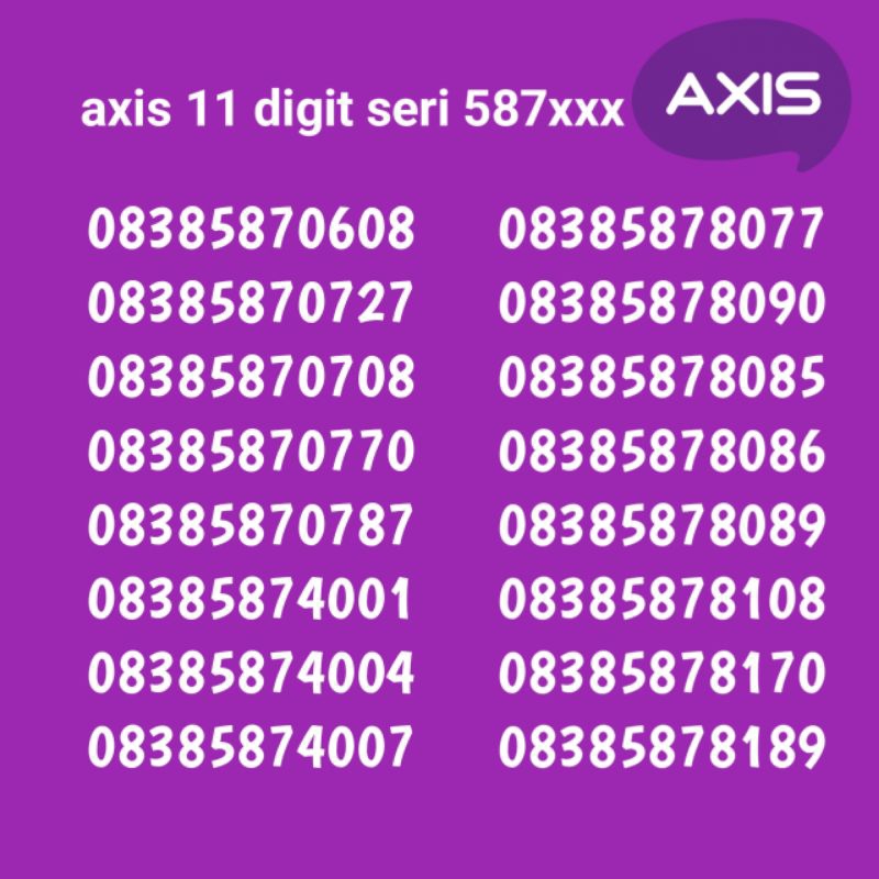nomor axis cantik 11 digit serian 587 xxx rapi