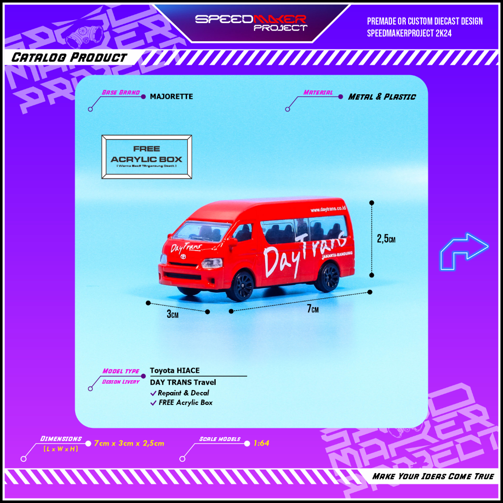 Majorette Custom Toyota Hiace Day Trans Travel Diecast Miniatur Replika Mobil 1:64 Daytrans