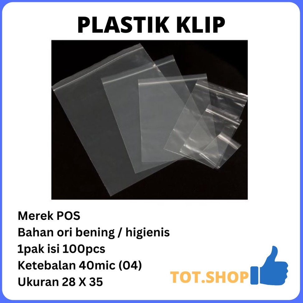 

28 x 35 Tebal 4 Plastik Klip ZIPPER BAG Kaos Hem Jaket Sepatu dengan klip lock MEREK POS ART L5O7