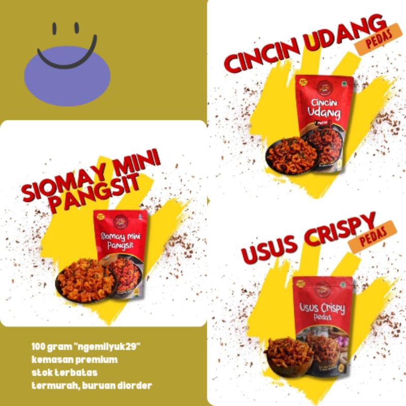 

ngemilyukk29 cincin udang pedas - siomay kering - usus crispy