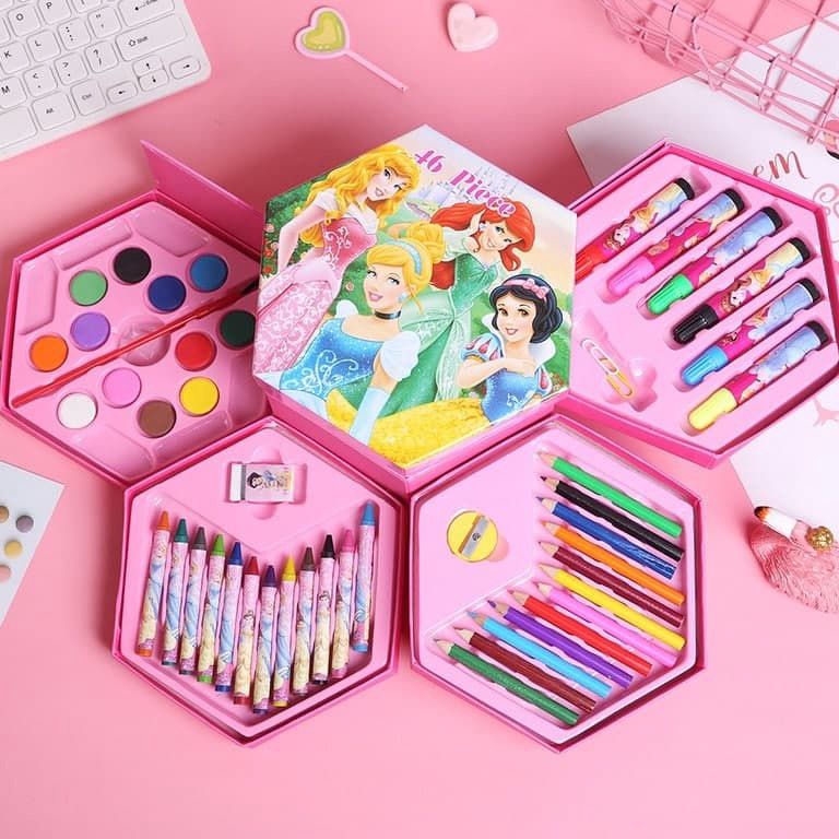 

Pensil warna set 46 pcs kartun Kitty crayon set kotak melukis gambar anakanak sekolah hadiah gift anak pink colour pencils draw ART C5M9