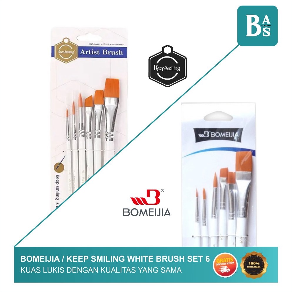

Bomeijia Keep Smiling White Brush Kuas Lukis Set 6 ART R6R2