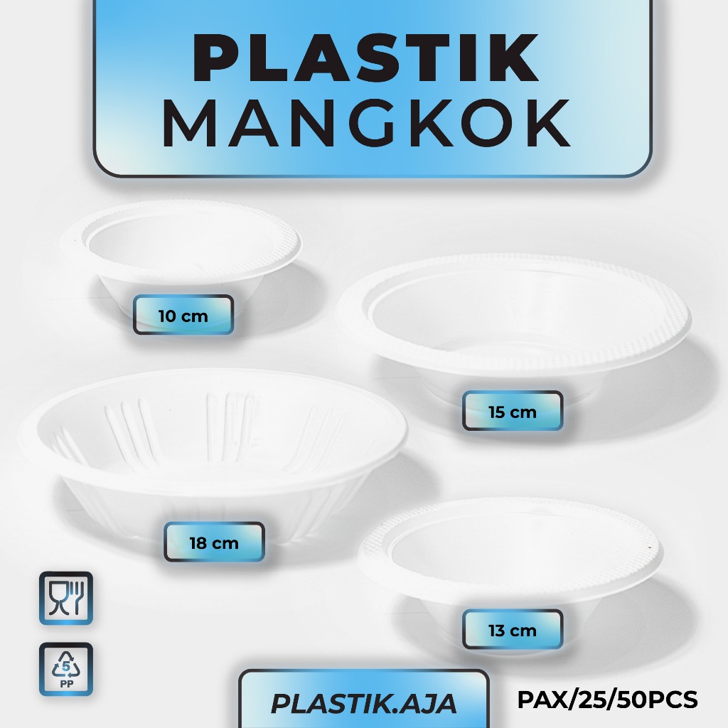 MANGKOK PLASTIK PUTIH 7B DIAMETER 18 CM | ISI 25 PCS
