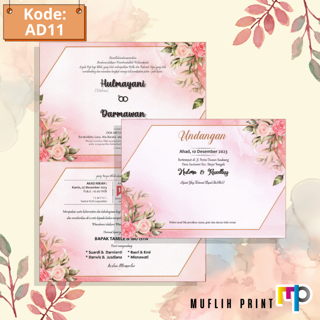 Blangko Undangan Pernikahan Kosong Murah + Amplop Undangan AD11