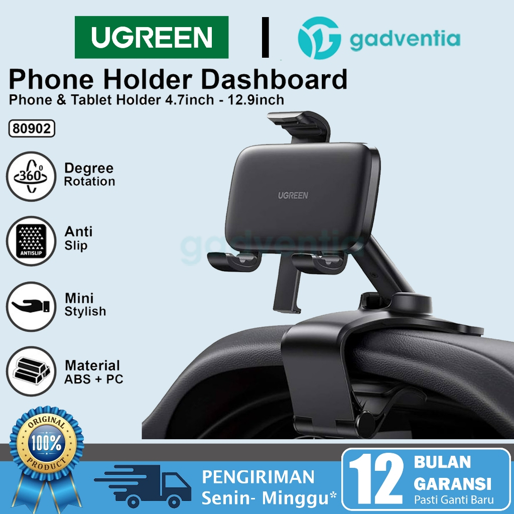 UGREEN Car Mount Phone Holder Tempat HP Mobil Stand Jepit Suction Dashboard iPhone 7.2" 80902 Air Ve