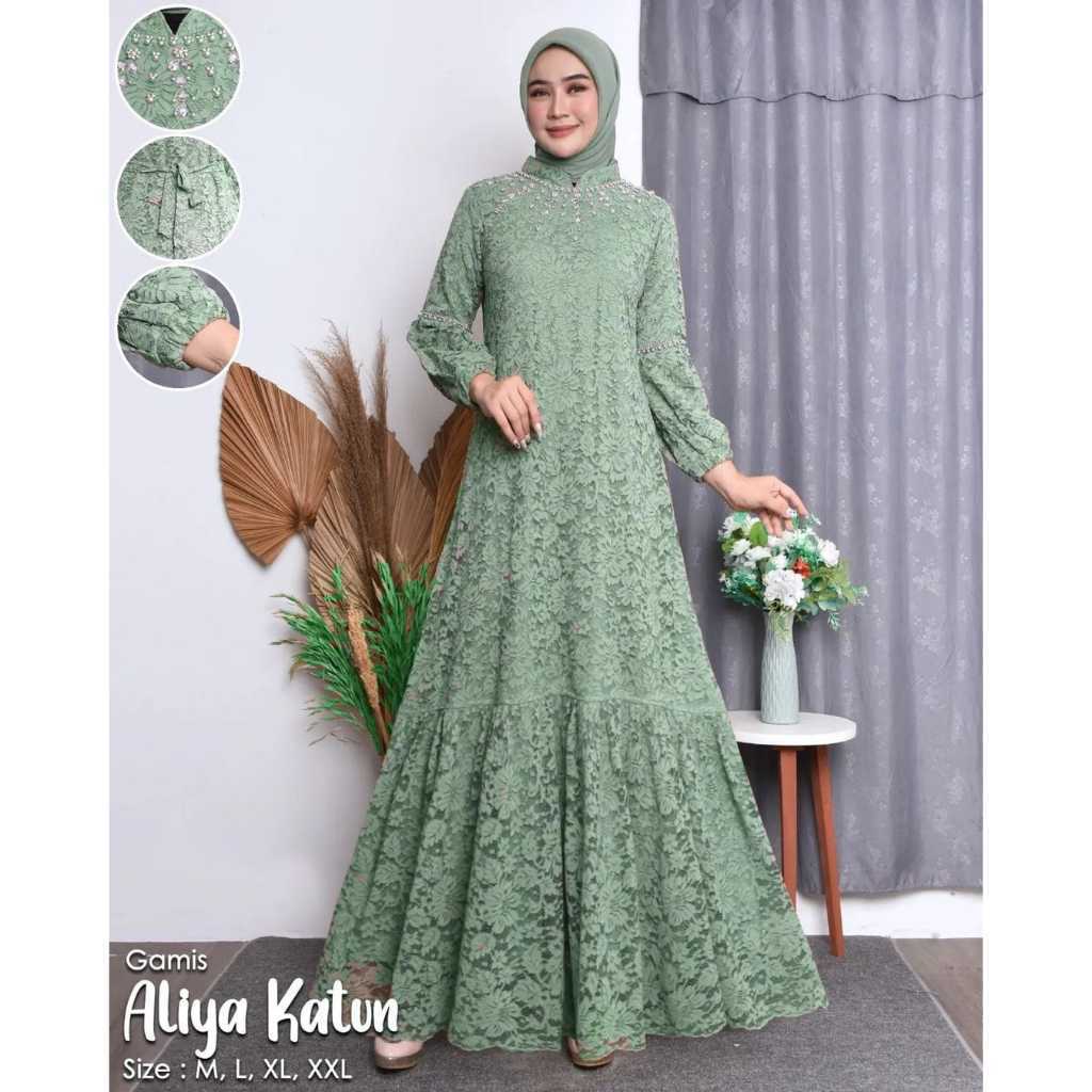 Gamis / Dres / Premium Brukat Warna Hijau Mint Muda Jumbo 2XL 3XL 4XL LD 120 130 140 Terbaru 2024