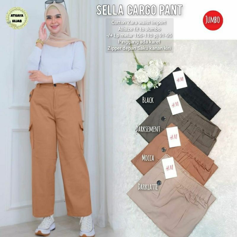 Sella Cargo Pants Wanita Kekinian Celana Panjang Terbaru Cotton Zara Import Ori Athaya Hijab