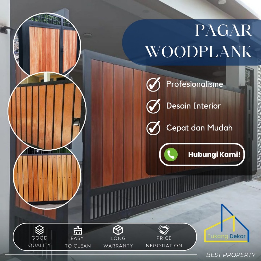 Pagar Custom Pager Rumah Minimalis Woodplank / Papan GRC Motif Kayu / Pintu Pagar Hollow