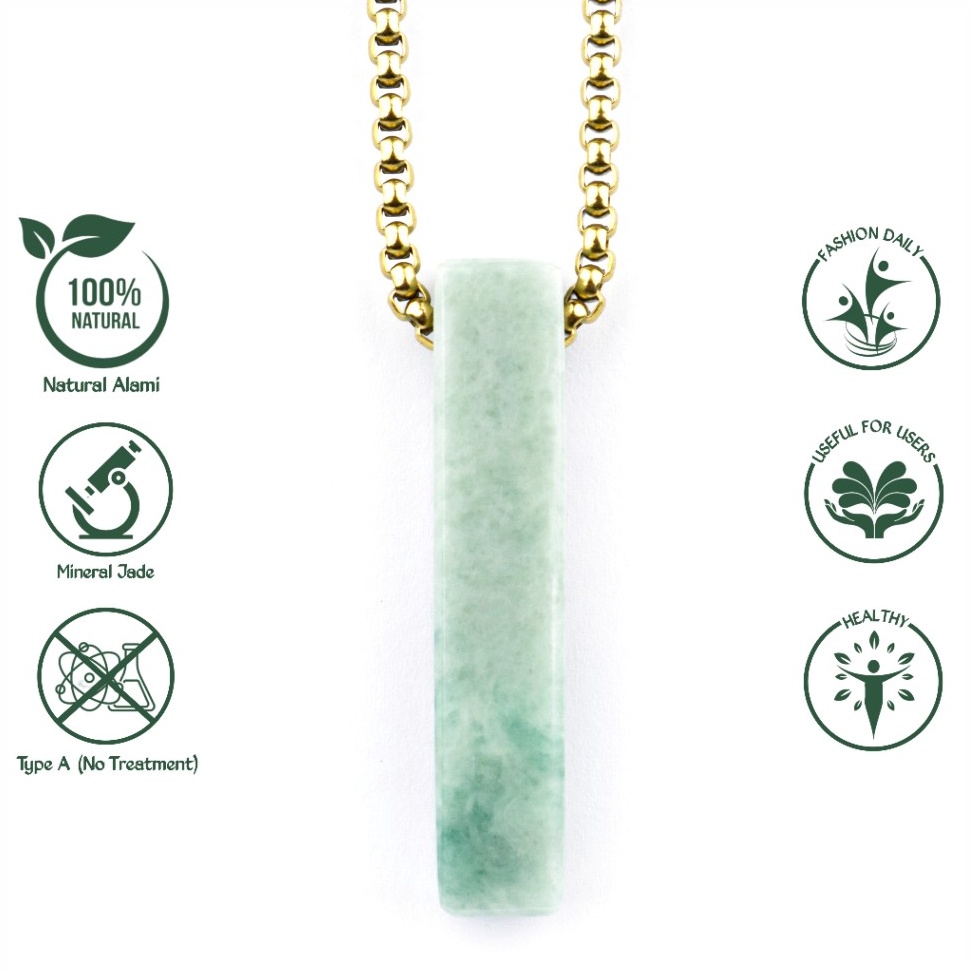 ART W62S Kalung Liontin Giok Hijau Asli Natural Jadeite Jade Titanium Emas Gold