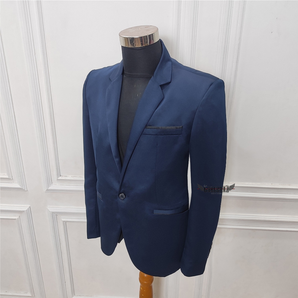 jas pria navy blue / biru dongker set slimfit realpic original berkualitas