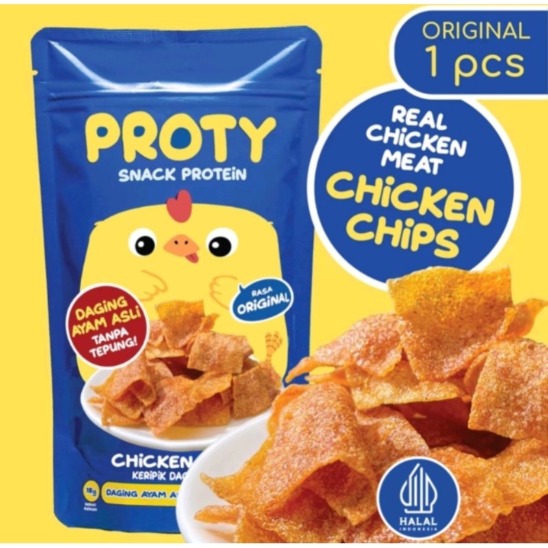 

Proty Chicken Chips Original Keripik daging ayam krispi snack cemilan protein sehat 18g