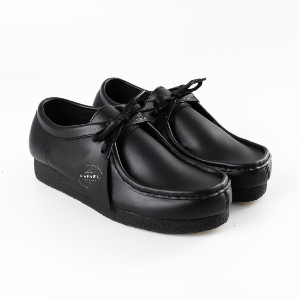 Sepatu Kasual Pria Wallabee Shoes Clark Spatu Chunky Pantopel Unisex Hitam