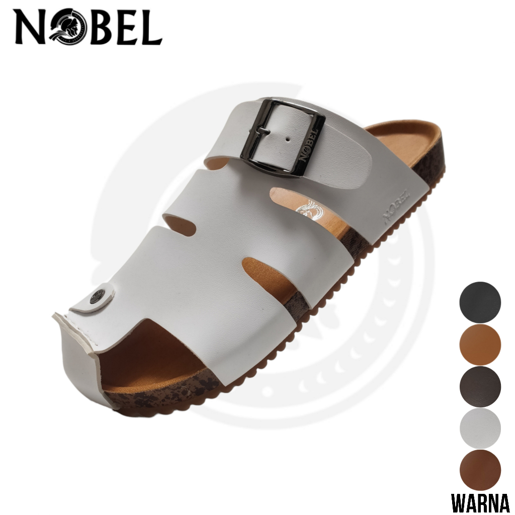 Nobel BR-01 Sandal Selop/Slider Pria Dewasa Terbaru | Sandal Selop Remaja Bapak Kekinian Warna Putih
