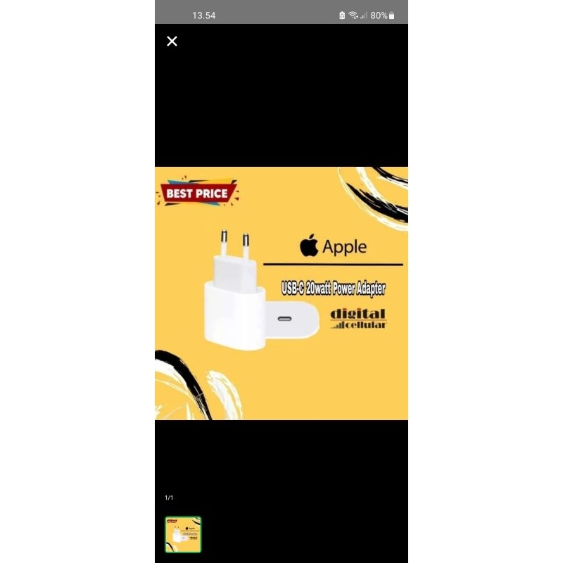Adapter Charger Apple Iphone 20watt Type C Fast Charging Original