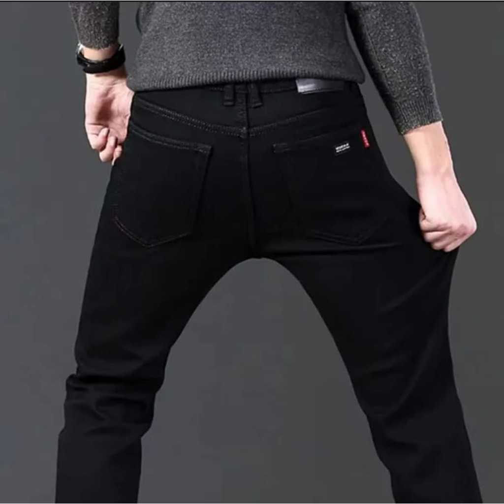 Celana Jeans Panjang Pria Bahan denim stretch premium hitam pekat