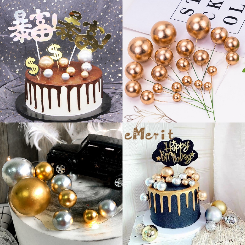 5Pcs Bola Bola Tusuk Hiasan Kue / Ball Cake Topper / Hiasan Kue Ultah
