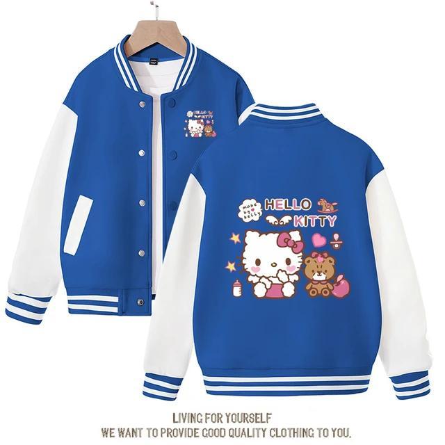 Jaket Varsity Anak Jaket Baseball Kancing HELLO KITTY Jaket Cewek Cowok Murah Baju Hangat Jaket Kore