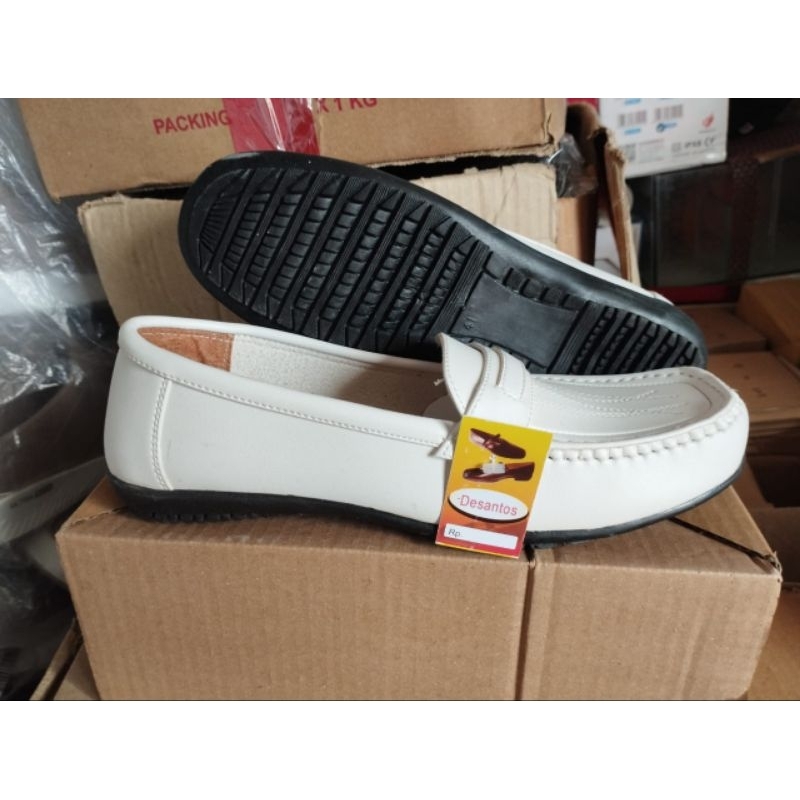 SEPATU KERJA KANTOR FLAT PANTOFEL PUTIH DESANTOS SIZE 37 - 41 / B 14p