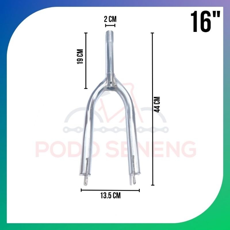 Garpu Sepeda BMX Ukuran 16" Chrome Silver Steel Fork Bicycle Sparepart
